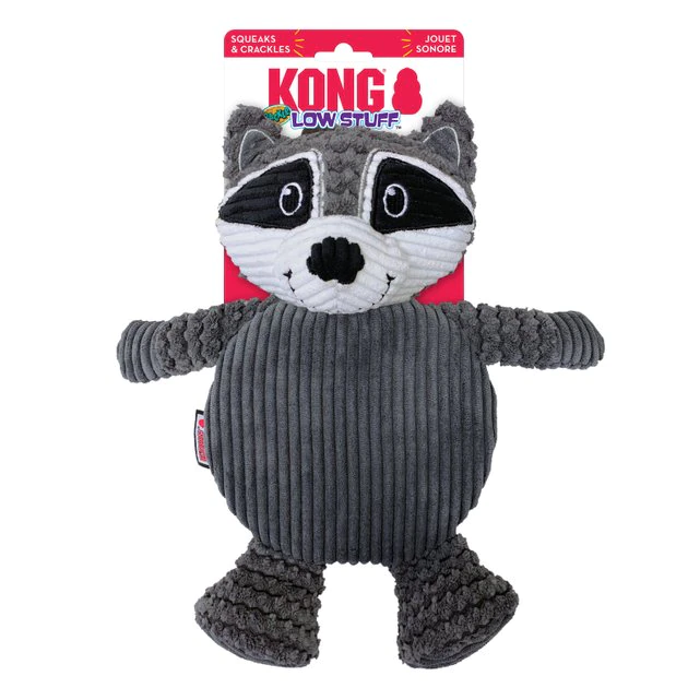 KONG Low Stuff Crackle Tummiez Raccoon Squeaky Plush Dog Toy, Large 6 KONG Low Stuff Crackle Tummiez Raccoon Squeaky Plush Dog Toy, Large - Image 4