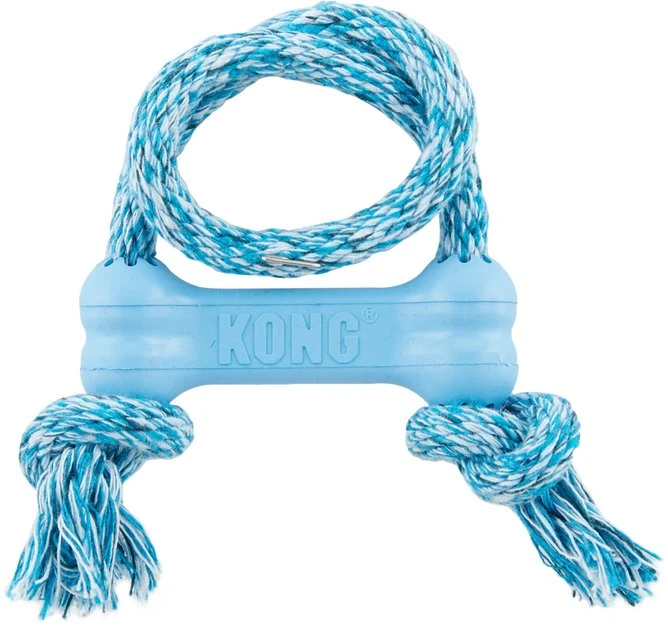 KONG Puppy Goodie Bone with Rope Dog Toy, Color Varies 4 KONG Puppy Goodie Bone with Rope Dog Toy, Color Varies - Image 2